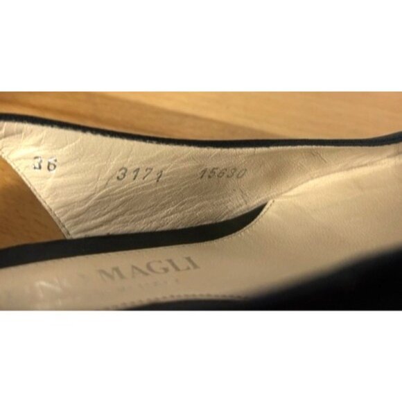 Bruno Magli Italy Black Leather Fabric Slingback Peep Toe Heels Shoes Size 6 - Picture 10 of 14